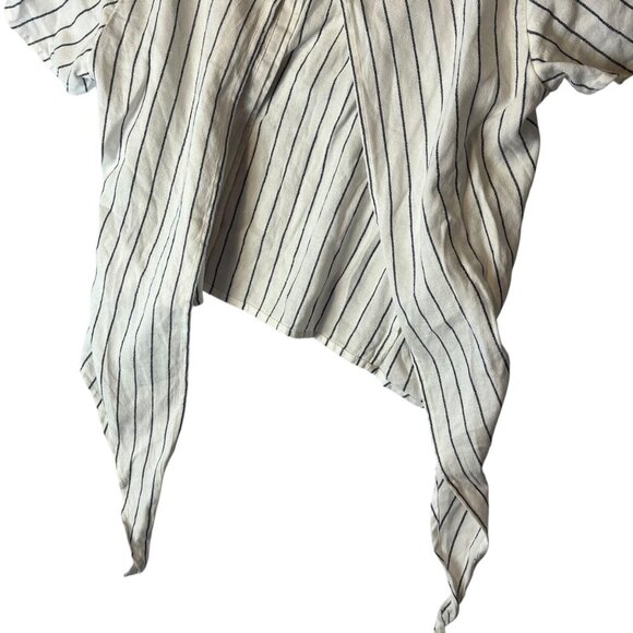 Roxy Shirt Women's XS White Stripe Short Sleeve Button Up Open Back Tie Beachy - Picture 5 of 9